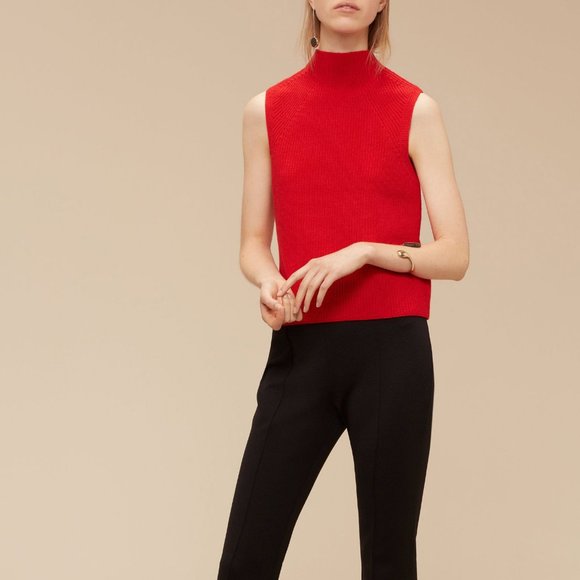 Wilfred Crop Durandal Sweater, Red Wool Sleeveless Funnel-Neck Knit Top, sx XS - Picture 1 of 11